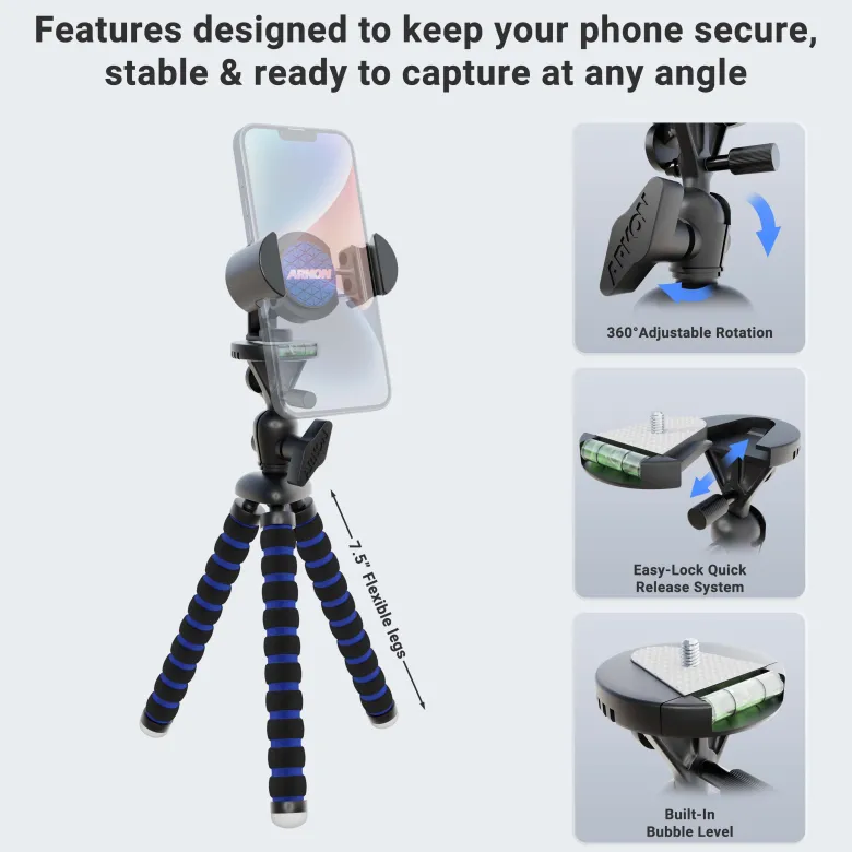 11 inch Tripod with RoadVise® Phone Holder Mount for Video