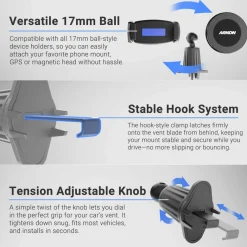 Adjustable Car Vent Mount with 17mm Ball