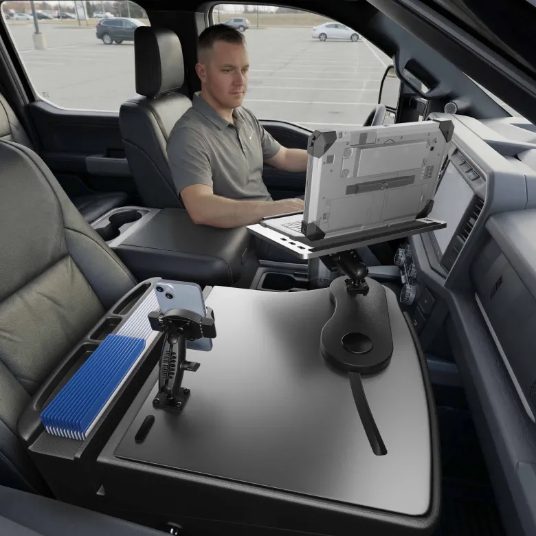 AutoExec Reach Front Seat Car Desk with RoadVise® Ultra Pro Drill-Base Mount