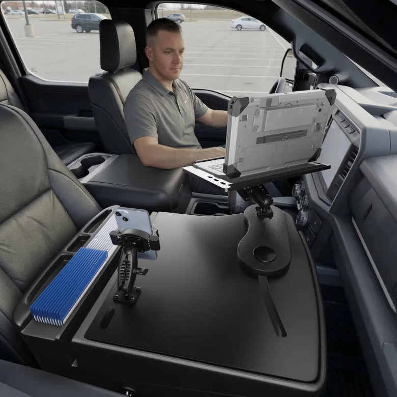 AutoExec Reach Front Seat Car Desk with RoadVise® Ultra Pro Drill-Base Mount