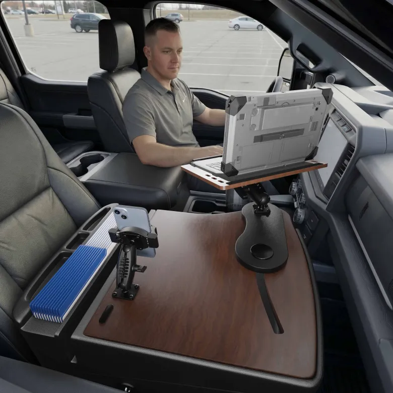 AutoExec Reach Front Seat Car Desk with RoadVise® Ultra Pro Drill-Base Mount