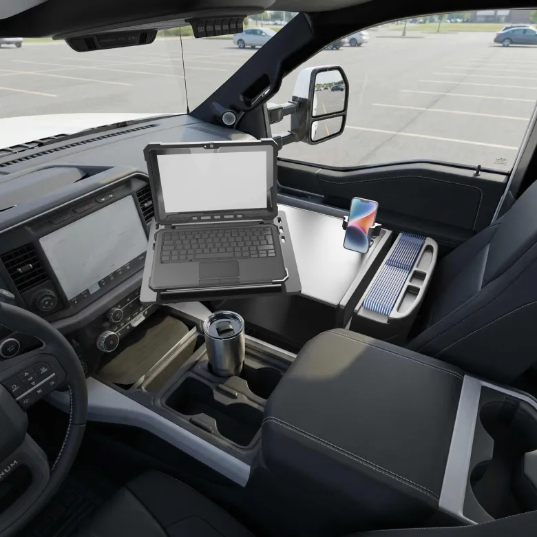 AutoExec Reach Front Seat Car Desk with RoadVise® Ultra Pro Drill-Base Mount
