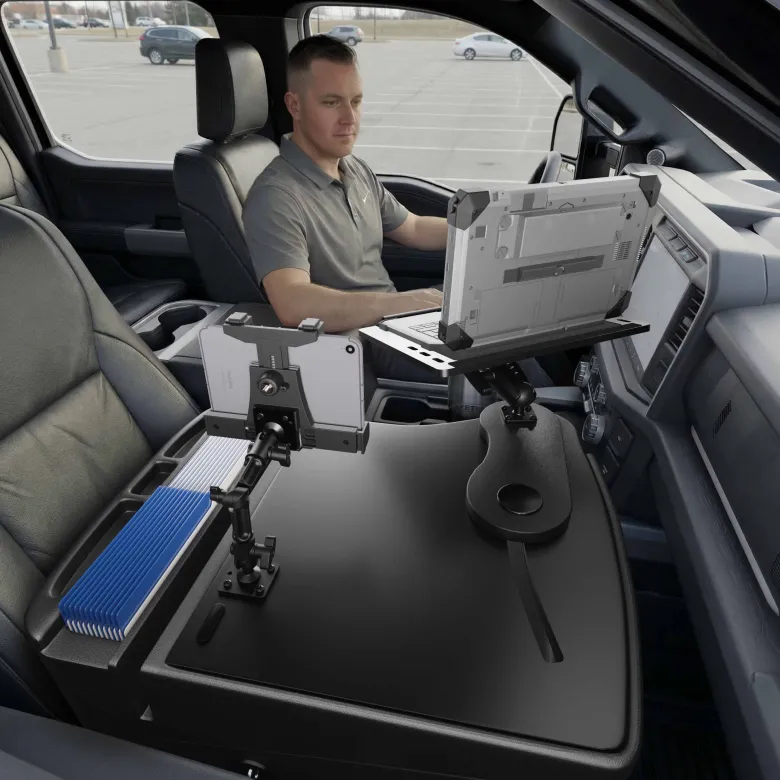 AutoExec Reach Front Seat Car Desk with LockVise™ Locking Tablet Multi-Angle Mount