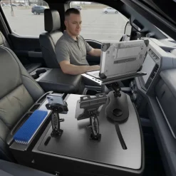 AutoExec Reach Front Seat Car Desk with Slim-Grip® Ultra Pro and RoadVise® Ultra Pro Drill-Base Mount