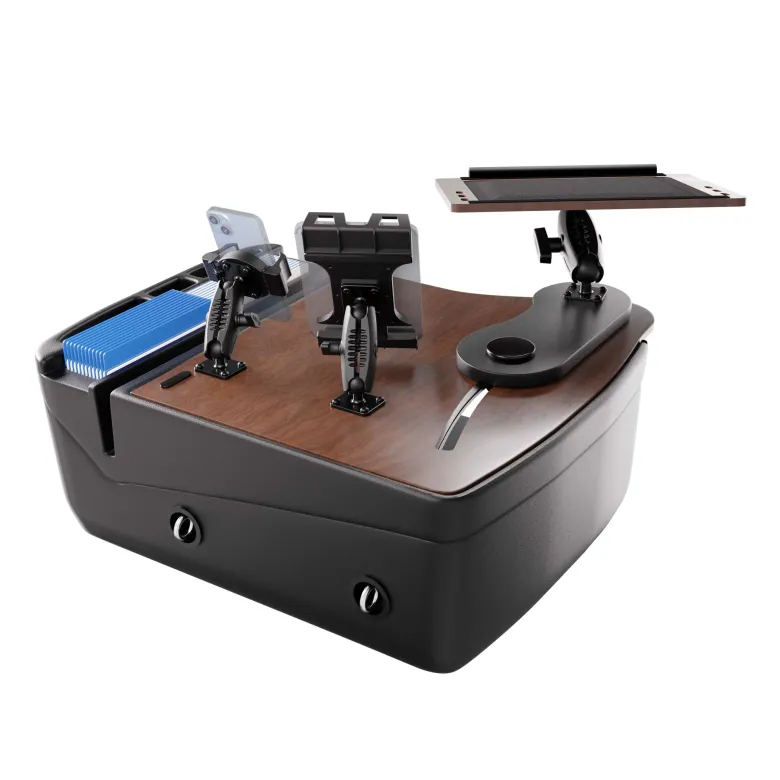 AutoExec Reach Front Seat Car Desk with Slim-Grip® Ultra Pro and RoadVise® Ultra Pro Drill-Base Mount