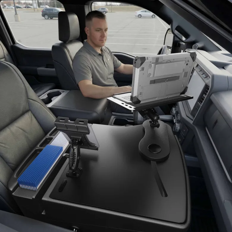 AutoExec Reach Front Seat Car Desk with Slim-Grip® Ultra Pro Drill-Base Mount