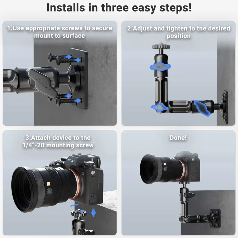 Camera Wall Mount with Multi-Angle Arm for Security Camcorders & Cameras