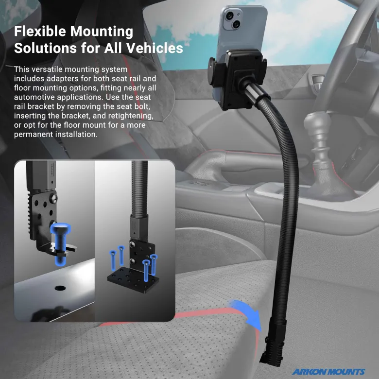 Car or Truck Seat Rail or Floor Mega Grip™ Phone Holder Mount