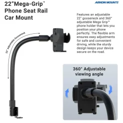 Car or Truck Seat Rail or Floor Mega Grip™ Phone Holder Mount