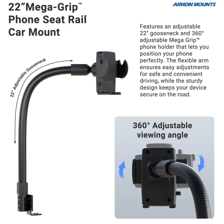 Car or Truck Seat Rail or Floor Mega Grip™ Phone Holder Mount