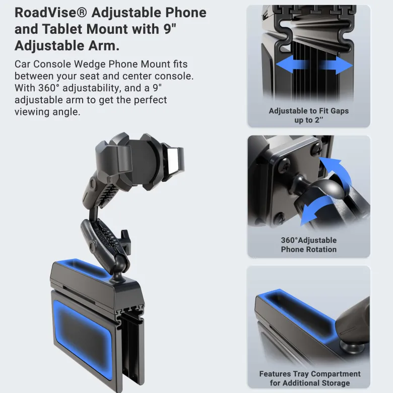 Car Seat Wedge RoadVise® Ultra Phone Holder with Dual Shaft Arms
