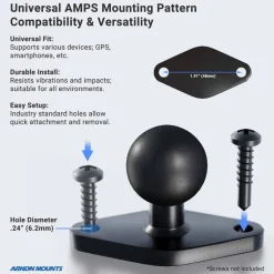 Diamond-Shaped Metal 25mm (1 inch) Ball to 2-Hole AMPS Compatible Adapter