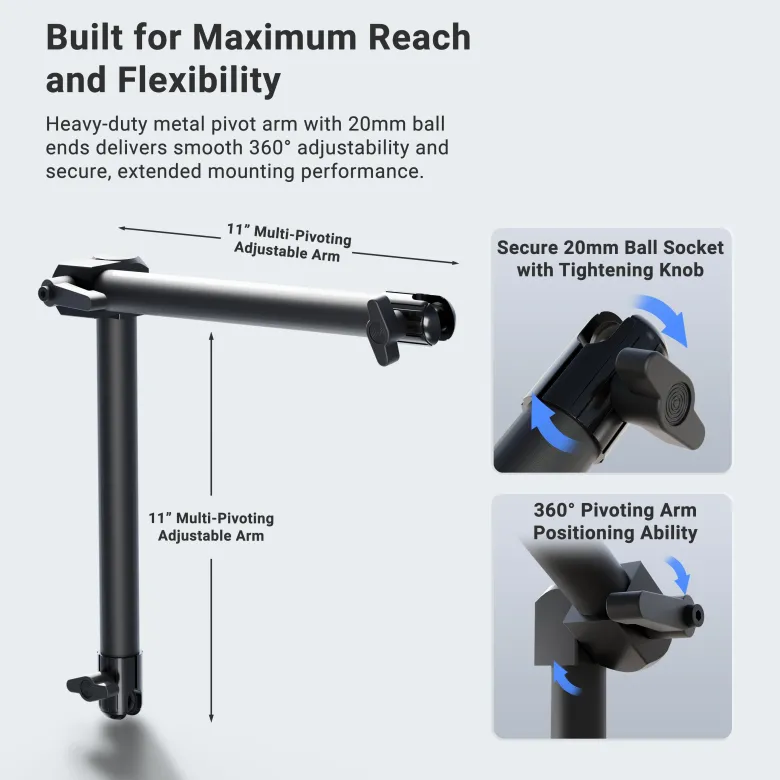 Dual 20mm Ball Socket Adjustable Pivot Arm