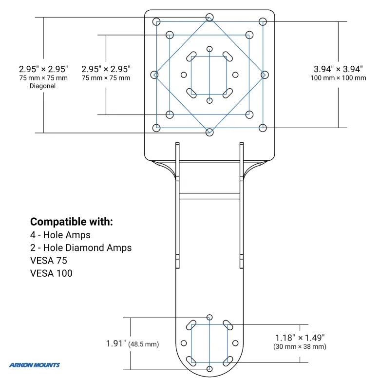 Dual Utility Mounting Bracket with VESA 75/100 & AMPS Compatibility