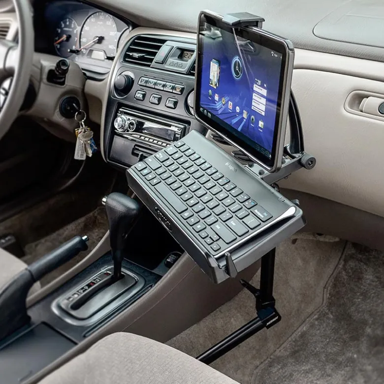 Heavy-Duty Car Seat Rail Tablet Mount with Keyboard Tray Combo