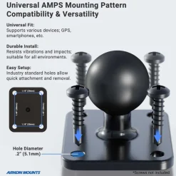 Heavy-Duty 4-Hole AMPS Car Dash or Wall Mounting Pedestal - Dual-T Compatible