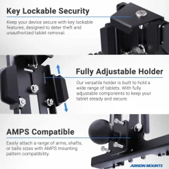 Heavy-Duty LockVise™ Metal Locking Tablet Mount Kit with Hardwire Power Adapter & Magnetic USB-C Cable