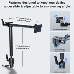 Heavy-Duty Seat Rail Car Mount with 22 inch Adjustable Arm - 4-Hole AMPS Compatible