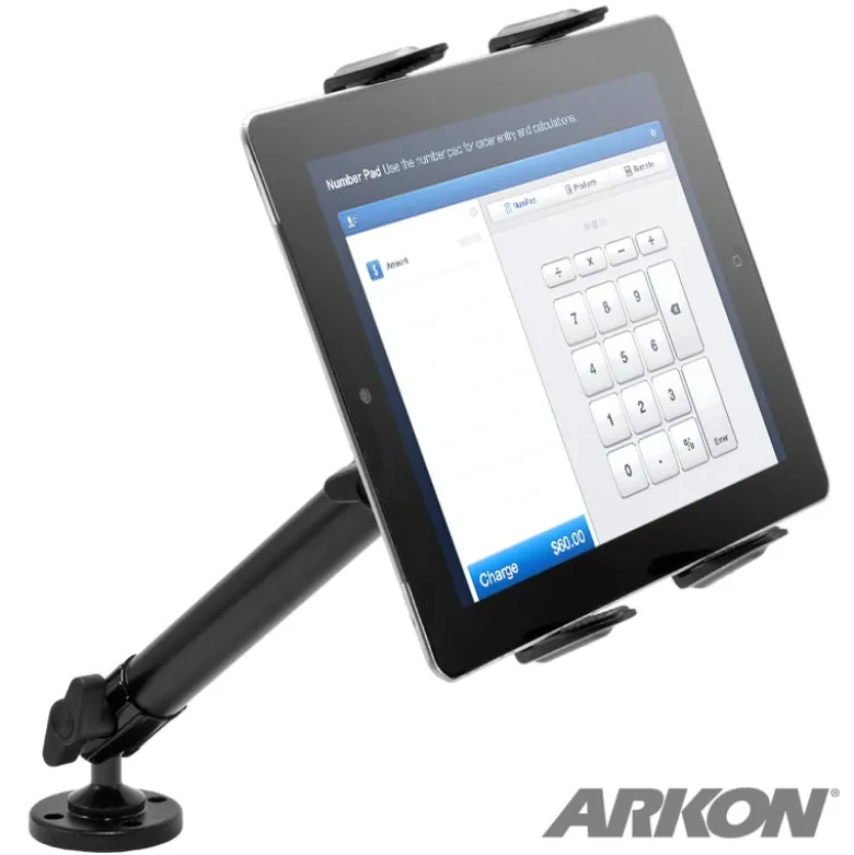 Heavy-Duty Wall or Counter Drill-Base Tablet Mount with 10" Arm for iPad, Note, and more