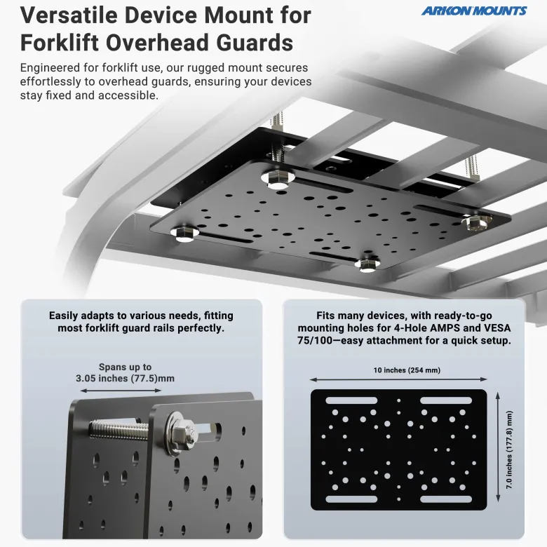 LockVise™ Locking Forklift Overhead Guard Tablet Mount with Robust™ Adjustable Arm