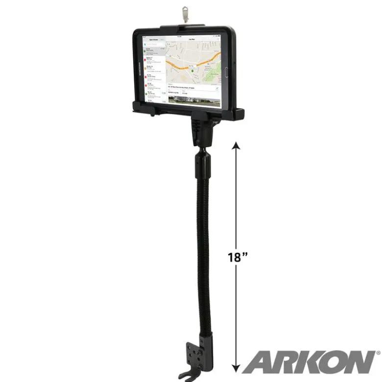 LockVise™ Metal Locking Seat Rail Tablet Mount with 18" Aluminum Gooseneck and 3.75" Shaft