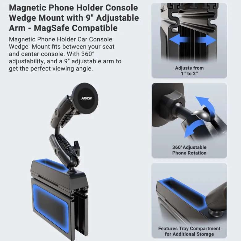 Magnetic Holder with Seat Wedge Mount and Dual Shaft Arm - MagSafe Compatible