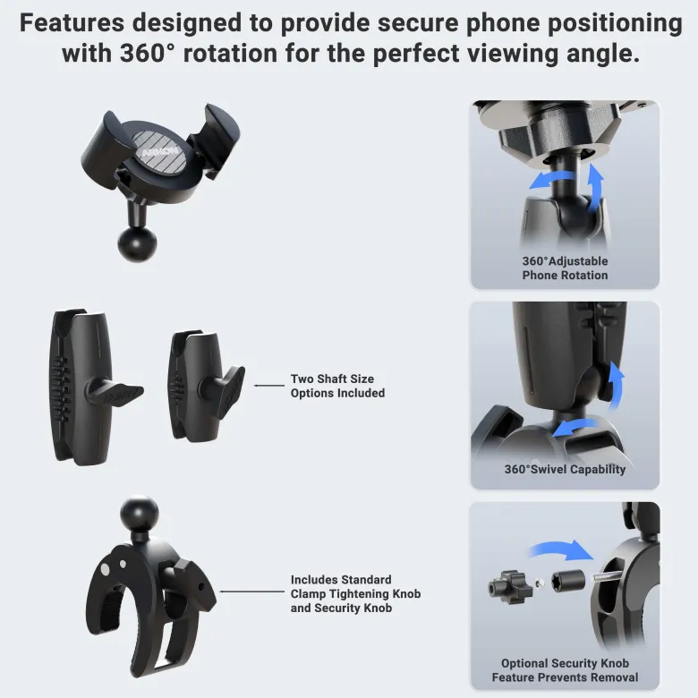 RoadVise® XL Robust Clamp Mount with Phone Holder and Security Knob Shaft