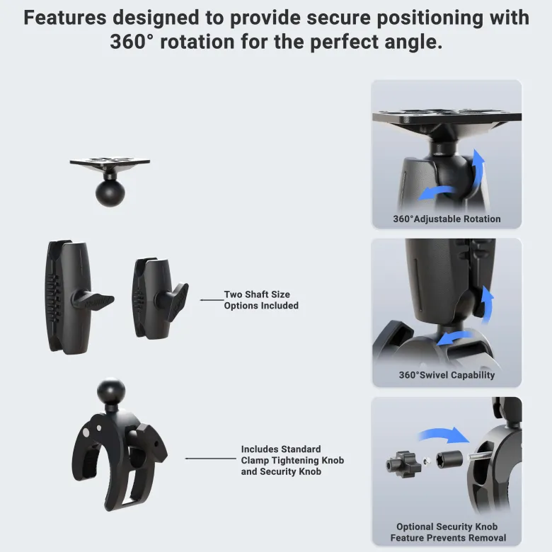 Robust Clamp Mount with Security Knob - 4-Hole AMPS Compatible