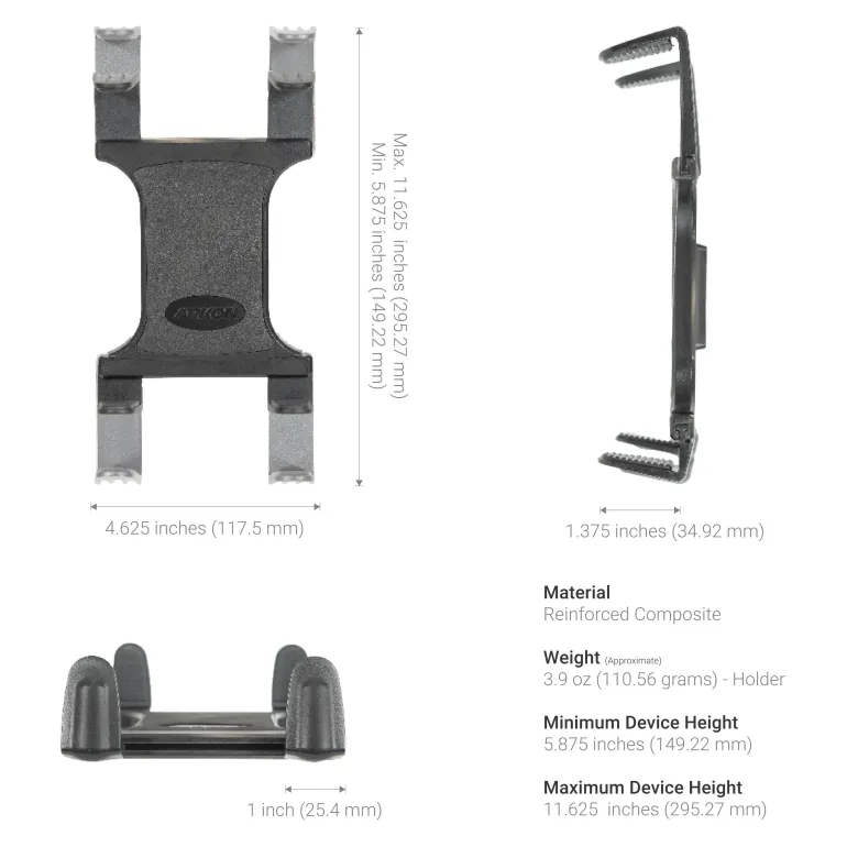 Seat Rail or Floor Slim-Grip® Tablet Mount with 15" Gooseneck for iPad, Note, and more