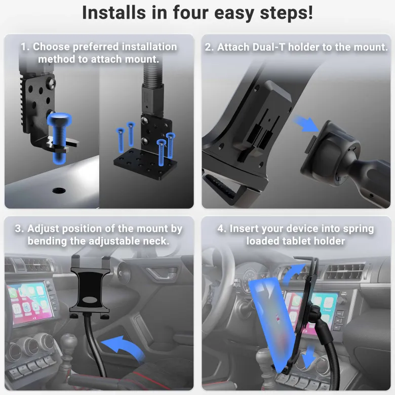 Slim-Grip® Tablet Holder with Seat Rail Mount and 22" Bendable Arm