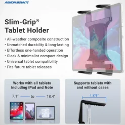 Slim-Grip® Tablet Holder with Drill-Base Mount and 8" Multi-Angle Arm