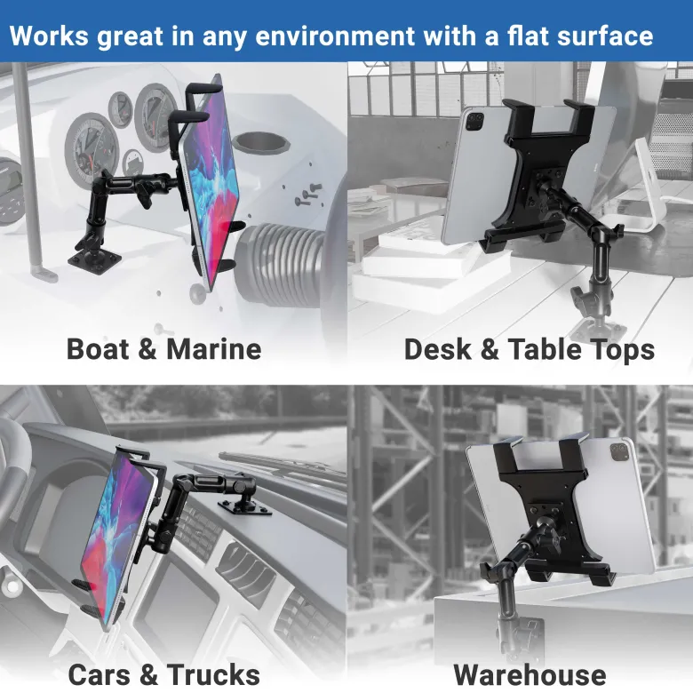Slim-Grip® Tablet Holder with Drill-Base Mount and 8" Multi-Angle Arm