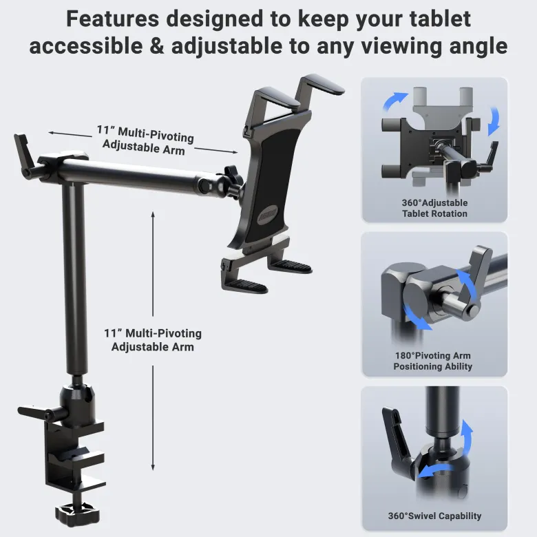 Slim-Grip® Tablet Holder with Heavy-Duty Desk or Wheelchair Clamp Mount and 22" Arm