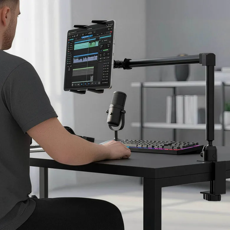 Slim-Grip® Tablet Holder with Heavy-Duty Desk or Wheelchair Clamp Mount and 22" Arm