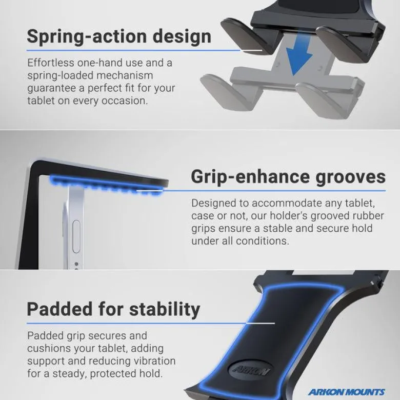 Slim-Grip® Tablet Holder with Heavy-Duty Desk or Wheelchair Clamp Mount and 22" Arm