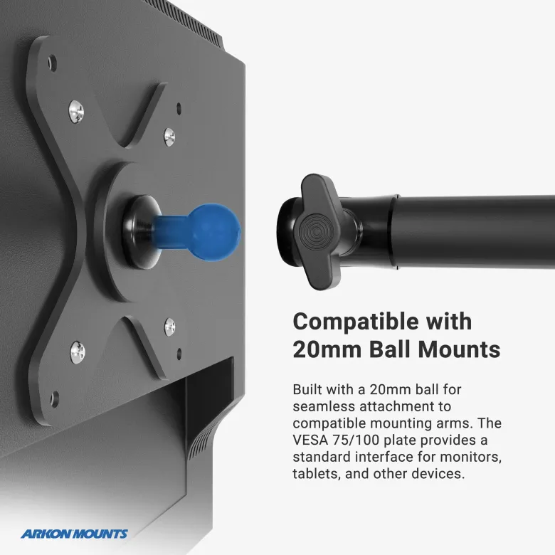 VESA 75 / VESA 100 to 20mm Ball Mount Bracket Adapter