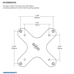 VESA 75 / VESA 100 to 20mm Ball Mount Bracket Adapter